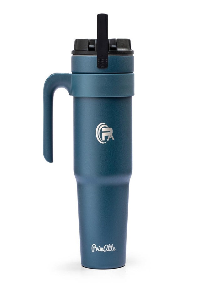 Primalite كوب بريمالايت معزول من الفولاذ المقاوم للصدأ سعة 1200 مل مع مقبض | شفاطة وغطاء قلاب 2 في 1 | زجاجة سفر سعة 40 أونصة للمشروبات الساخنة والباردة | يناسب حامل أكواب السيارة للماء والشاي المثلج والقهوة - أوتر سبيس - Image 1